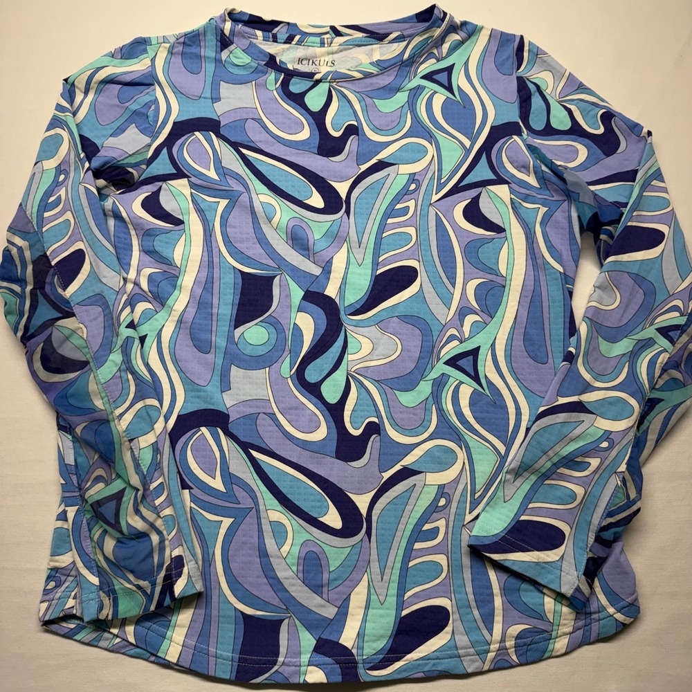 ICIKULS Sun Shirt Mesh Venting M Blue Swirl Womens Golf Tennis Long Sleeve